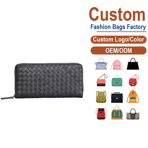 กระเป๋าสตางค์หนังแท้สีดำแบบยาวสำหรับทุกเพศ  งานแฮนด์เมดลายเพชร  ปิดด้วยซิป  ป้องกันการโจรกรรม  สไตล์โมเดิร์น  แบรนด์ OEM - Product Image 2