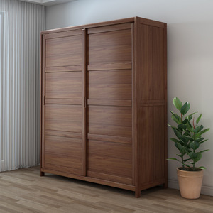 Armario de madera maciza con puerta corredera, color natural, ahorrador de espacio, para dormitorio, para adultos y niños - Product Image 3