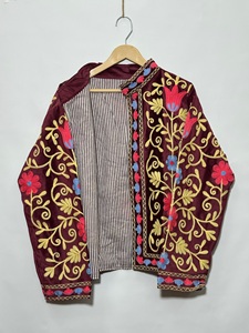 Women's <b>Velvet</b> Mandarin Collar <b>Jacket</b> Full Sleeve Hand Embroidered Floral Pattern Winter Elegant Style <b>Velvet</b> <b>Jacket</b> - Product Image 2