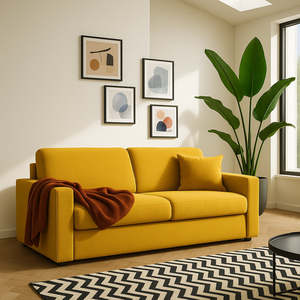 Marseille 3 posti divano letto giallo 140x190 xh18 vera pelle tappezzeria braccioli estensibili pieghevole per soggiorno - Product Image 1