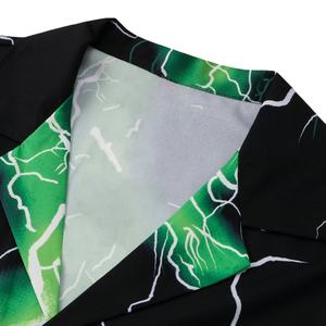 Ensemble décontracté deux pièces hip-hop avec t-shirt à col revers et épaules tombantes à manches courtes, motif Thunder, et short oversize - Product Image 4