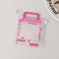 Porte-cartes photo en PVC transparent avec poignée perlée, fermeture éclair, étui à cartes de crédit Kawaii motif dessin animé pour badges d'identité, photos, portable