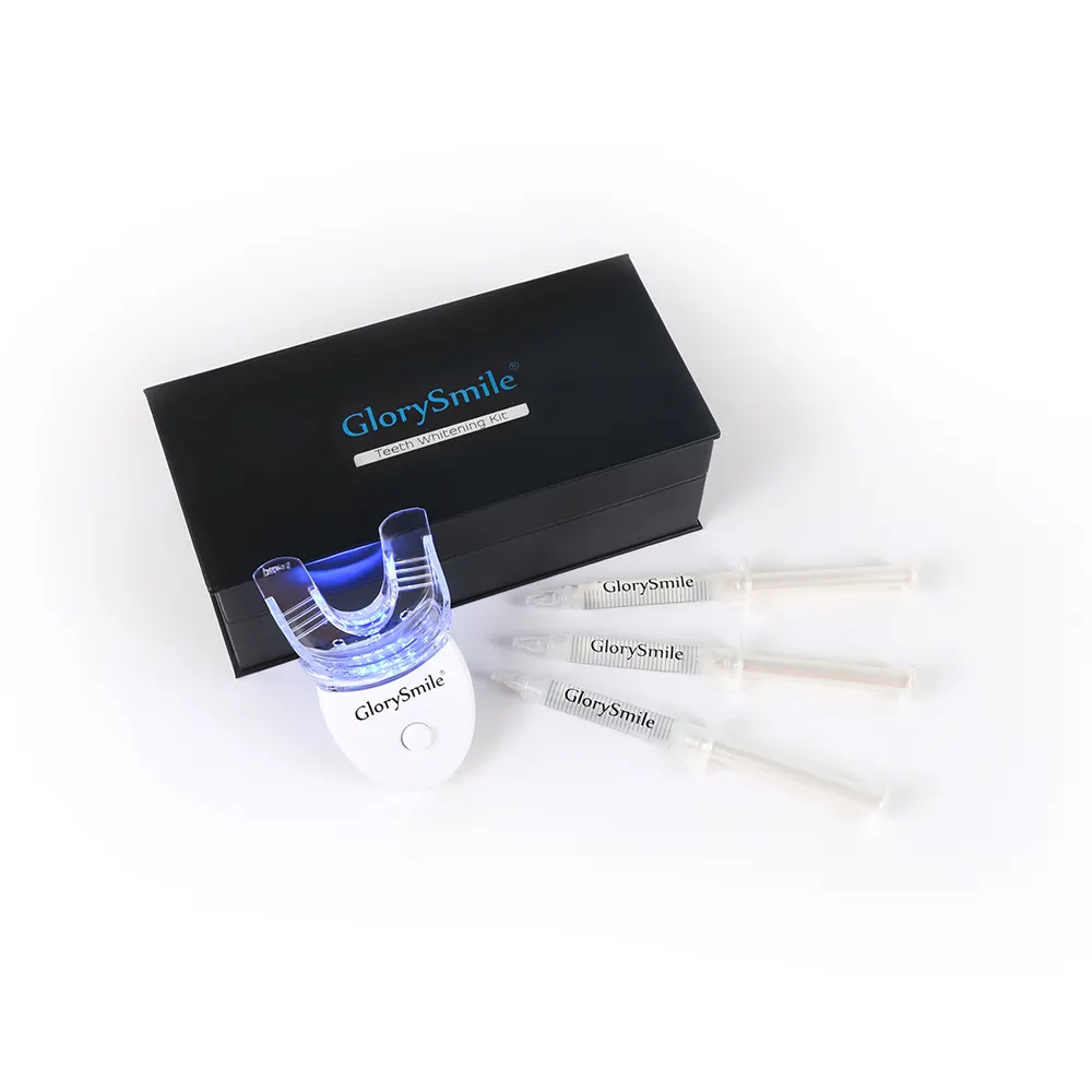 Kit de clareamento dental, kit de clareamento dental com logotipo privado de luz azul led caixa de gife