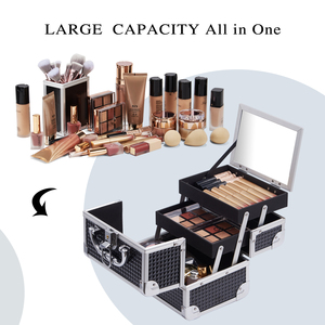 Maletín <span class=keywords><strong>de</strong></span> <span class=keywords><strong>Maquillaje</strong></span> Profesional <span class=keywords><strong>de</strong></span> Aluminio <span class=keywords><strong>con</strong></span> 2 Bandejas y <span class=keywords><strong>Espejo</strong></span> Estuche Organizador <span class=keywords><strong>de</strong></span> Joyas <span class=keywords><strong>con</strong></span> Cerradura para Viaje - Product Image 3