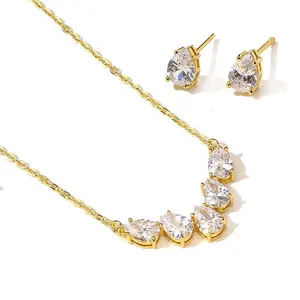 RAKOL SP3200 2022 minimalist gold plated fine jewelry set crystal zircon necklace earring set customized wedding bridal jewelry
