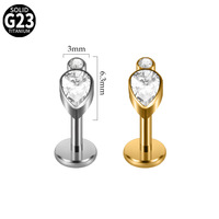 Piercing tendance en alliage de titane G23, motif petit radis mignon, zircon incrusté en forme de goutte, barre plate à filetage interne, pour oreille et lèvre