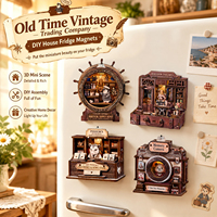 Kit DIY de décoration miniature 3D en bois pour coin de lecture, aimant de réfrigérateur, scène artisanale, cadeau en gros, hérisson, boutique d'horloges vintage