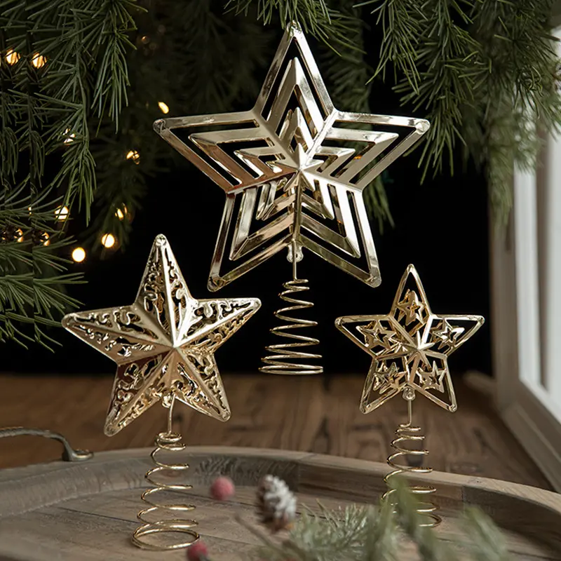 نجوم ذهبية مجوفة ثلاثية الأبعاد تُستخدم كزينة قمة شجرة عيد الميلاد ونجوم علوية لتزيين المنزل وعيد الميلاد