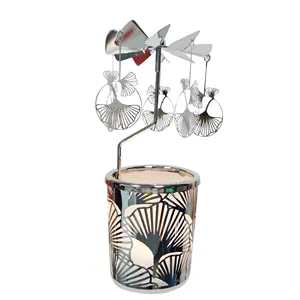 Custom Sun flower Rotating Carousel Tealight Metal Spinning Candle Holder for Home Decoration