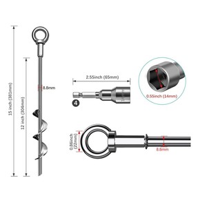 Ensemble d'ancres au sol en acier inoxydable Eda, boulons spirales M12, matériel de fixation pour tentes et trampolines, résistance à la cisaillement de 5000 lb - Product Image 5