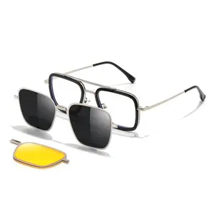  트렌드 2024 새로운 패션 마그네틱 티타늄 운전 야간 투시 선글라스 클립 온 렌즈 안경 남성 프레임 안경 자석