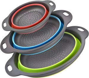 2Pcs/Set Eco-Friendly Food Grade Silicone Collapsible Colander Strainer <b>Stand</b> Plastic Handle Dishwasher Oven Safe <b>Vegetable</b> - Product Image 1