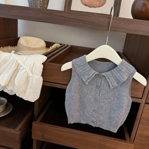 Girls Knitted Top Tulip Pants Set Solid Color Cotton Summer School Style Two Piece Outfit - Product Image 3