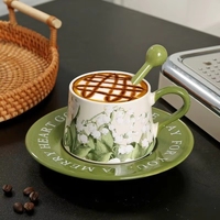 Juego de Taza y Platillo de Porcelana Pintados a Mano con Diseño de Lirio de los Valles, Estilo Francés Minimalista, Apto para Lavavajillas y Microondas, de Alto Valor Estético