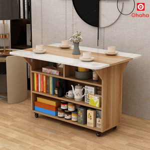 Good Price Smart <b>Folding</b> Dining <b>Tables</b> Combined With Storage Cabinet Rotating Wheels for Easy Movement BA032 Smart Foldable Dini - Product Image 1