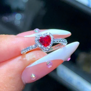 Anelli Gioiello da Principessa Scintillanti Placcati in Argento con Pietra Rossa a Cuore Promessa per Donna - Product Image 1