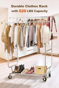Perchero de <span class=keywords><strong>Metal</strong></span> Resistente con Ruedas y Estantes Ajustables, Organizador de Armario Portátil, Tendedero con Ruedas con Certificación CE - Product Image 2