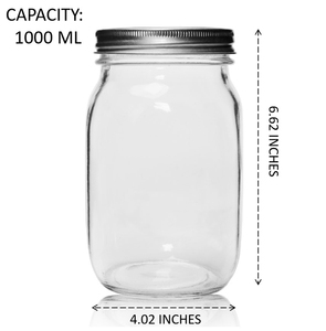 Bocaux en verre Mason pour la conservation des aliments, à large ouverture, 32 oz, 1000 ml, avec couvercles en métal - Product Image 4