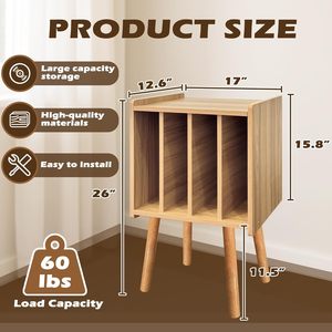 Meuble CD moderne du milieu du siècle en noyer avec table de rangement pour vinyles et 3 étagères pour 100 disques, mobilier de maison pour salon - Product Image 6