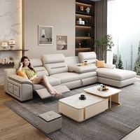 Sofá Seccional Moderno en Forma de L de Tela FZT con Respaldo Reclinable, Patas de Madera y Almacenamiento para Sala de Estar