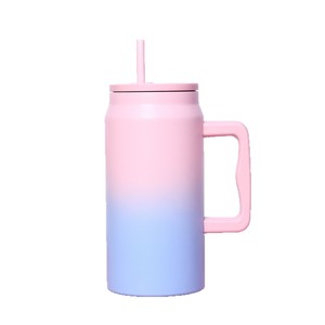 50oz Stainless Steel Handle Car <b>Mug</b> With Straw <b>Double</b> <b>Wall</b> Vacuum Insulated Travel Cup Universal Outdoor Use - Product Image 2