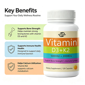 วิตามินดี3 + เค2 50000IU 200MCG แบบแคปซูล ยี่ห้อ OEM สำหรับผลิตภัณฑ์ฉลากส่วนตัว ช่วยเสริมสร้างความแข็งแรงของกระดูกและระบบภูมิคุ้มกัน บรรจุ 120 แคปซูล อาหารเสริม - Product Image 3