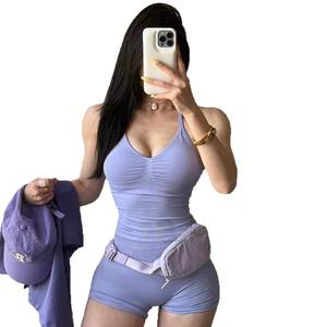 Dos piezas cuello colgante belleza espalda Yoga deportes chaleco y cintura elástica culo pantalones cortos entrenamiento Spandex/Nylon mujer Fitness traje - Product Image 5