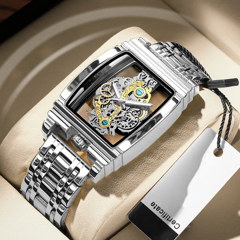 2024 Nieuwe Volledig Uitgeholde Heren Klassieke Roestvrijstalen Gouden Horloges Skelet Vintage Topmerk Luxe Quartz Horloges Relojes Hombre