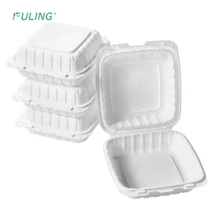 FULING 8 Inch Hinged To Go Container White Clamshell Take Out Food Container Plastic MFPP 8x8"