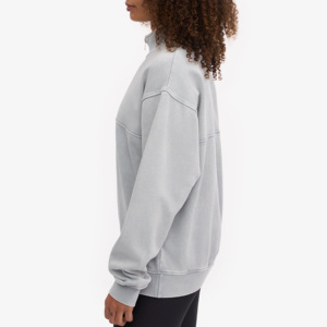 Sudadera de estilo vintage gris claro con media cremallera para mujer, hombros caídos, costura frontal, algodón grueso, estilo urbano, tipo jersey - Product Image 2