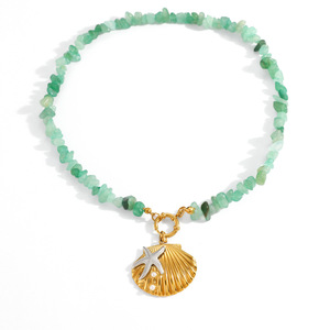 Collar con Colgante de Concha Marina con Cuentas de Piedra Verde, Estilo Bohemio, Joyería Casual para Vacaciones, Patrón de Estrella, Verano - Product Image 5