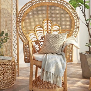 Indonesische echte <span class=keywords><strong>Rattan</strong></span> Pfau Stuhl modernes Design böhmische Vintage Rückenlehne für zu Hause Balkon oder Freizeit für Gast familie - Product Image 1
