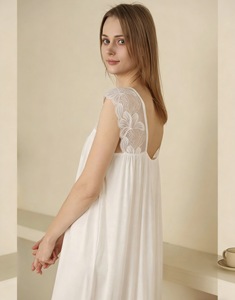 <span class=keywords><strong>Camicia</strong></span> <span class=keywords><strong>da</strong></span> <span class=keywords><strong>Notte</strong></span> in Modal <span class=keywords><strong>da</strong></span> Donna Stile Francese con Pizzo, Vestito Lungo Maxi per Dormire, Vestibilità Ampia, Taglie Forti, Traspirante, Leggero, con Schiena <span class=keywords><strong>Aperta</strong></span> - Product Image 1