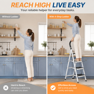 Échelle pliante à 4 marches avec main courante, porte-outils et marches larges antidérapantes, pour la maison, la cuisine et le garage - Stock Pologne - Product Image 3