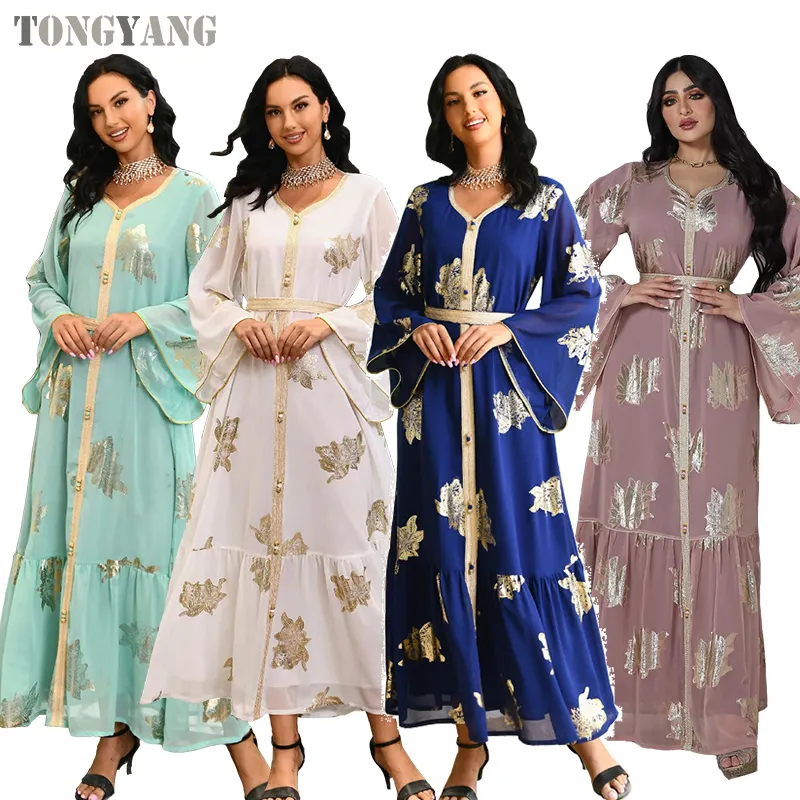 TONGYANG-vestido árabe marroquí musulmán para mujer, Vestido largo de chifón Ramadán Abayas Dubái, Turquía, caftán Islámico