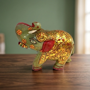 Green Aventurine Gemstone Painted <b>Elephant</b> Statue Handcrafted Stone Figurine - Product Image 4