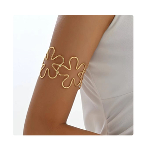 Brazalete de Brazo con Forma de Flor Simple en Oro y Plata, Geométrico, Creativo, Personalizado, Hueco, Abierto y Ajustable - Product Image 1