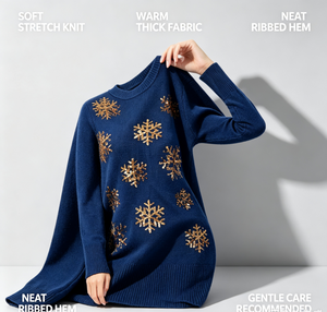 <span class=keywords><strong>Robe</strong></span> <span class=keywords><strong>pull</strong></span> sexy et mignonne pour <span class=keywords><strong>femme</strong></span>, style Tipsy Elves, pour l'hiver et <span class=keywords><strong>Noël</strong></span>, bretelles spaghetti, mini-<span class=keywords><strong>robe</strong></span> épaisse en acrylique, bleu avec flocons <span class=keywords><strong>de</strong></span> neige dorés - Product Image 4