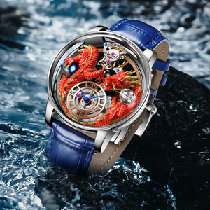 นาฬิกาข้อมือจักรกลผู้ชาย <span class=keywords><strong>Jacob</strong></span> Luxury ดีไซน์ลายมังกรโปร่งใส ระบบอัตโนมัติ กลไกจักรกลมังกรจีน สายหนัง - Product Image 3
