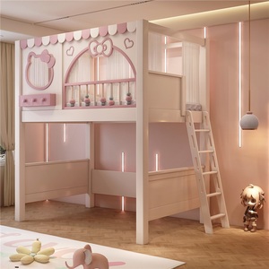 Letto a soppalco moderno JS rosa per bambini, struttura in legno massello resistente con doppio cassetto contenitore, comodo letto <span class=keywords><strong>da</strong></span> principessa per la cameretta delle ragazze - Product Image 5