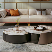 Table basse ronde de luxe moderne avec plateau en pierre frittée, mobilier de salon, OEM ODM, taille et couleur personnalisées