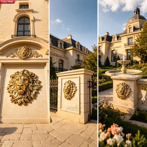 YOUFINE Sculpture murale dorée en bronze Tête de lion, moulée à la main, relief 3D, pour la décoration de portails de villas européennes, de cours et de murs en pierre - Product Image 3