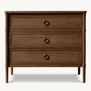 モダン無垢材サイドテーブル 3段引出し 寝室ナイトスタンド 収納キャビネット リビングルーム家具 - Product Image 2