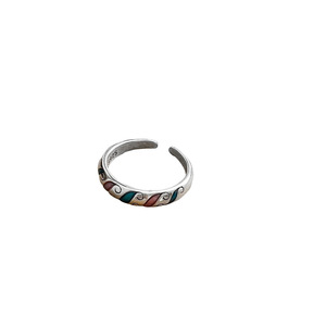 Silver Ruitai S925 Sterling Silver Geometric Enamel <b>Open</b> <b>Ring</b> Minimalist Style For Women Everyday Wear - Product Image 5
