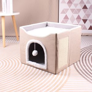 Kingtale Fournisseurs d'animaux de compagnie personnalisés Grande grotte pour chat pour maison avec boule pelucheuse suspendue et griffée - Product Image 4
