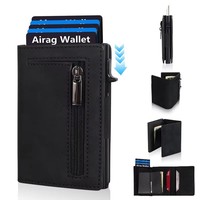 Dompet Kartu RFID PU Zipper Multifungsi Sederhana Lipat Dua Unisex, Tempat Kartu & ID, Model Terbaru