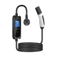 Nouveau chargeur EV portable 16A 3.5KW avec prise Schuko, courant réglable, écran LCD, application optionnelle, pistolet de charge EV, câble de 5m