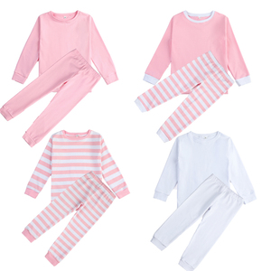 Moda 2022 due pezzi inverno 100% cotone tinta unita bianco rosa dolce pigiami pigiami neonate <span class=keywords><strong>pigiama</strong></span> all'ingrosso - Product Image 1