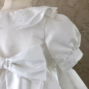 Abito da damigella <span class=keywords><strong>bianco</strong></span> con scollo a V e pizzo per bambine, abito da principessa a maniche corte con fiocco - Product Image 3
