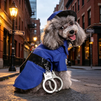 Conjunto de Disfraz Divertido para Perro con Sombrero y Esposas, Uniforme Azul de Poliéster para Perros Pequeños, Disfraz para Fiesta de Halloween